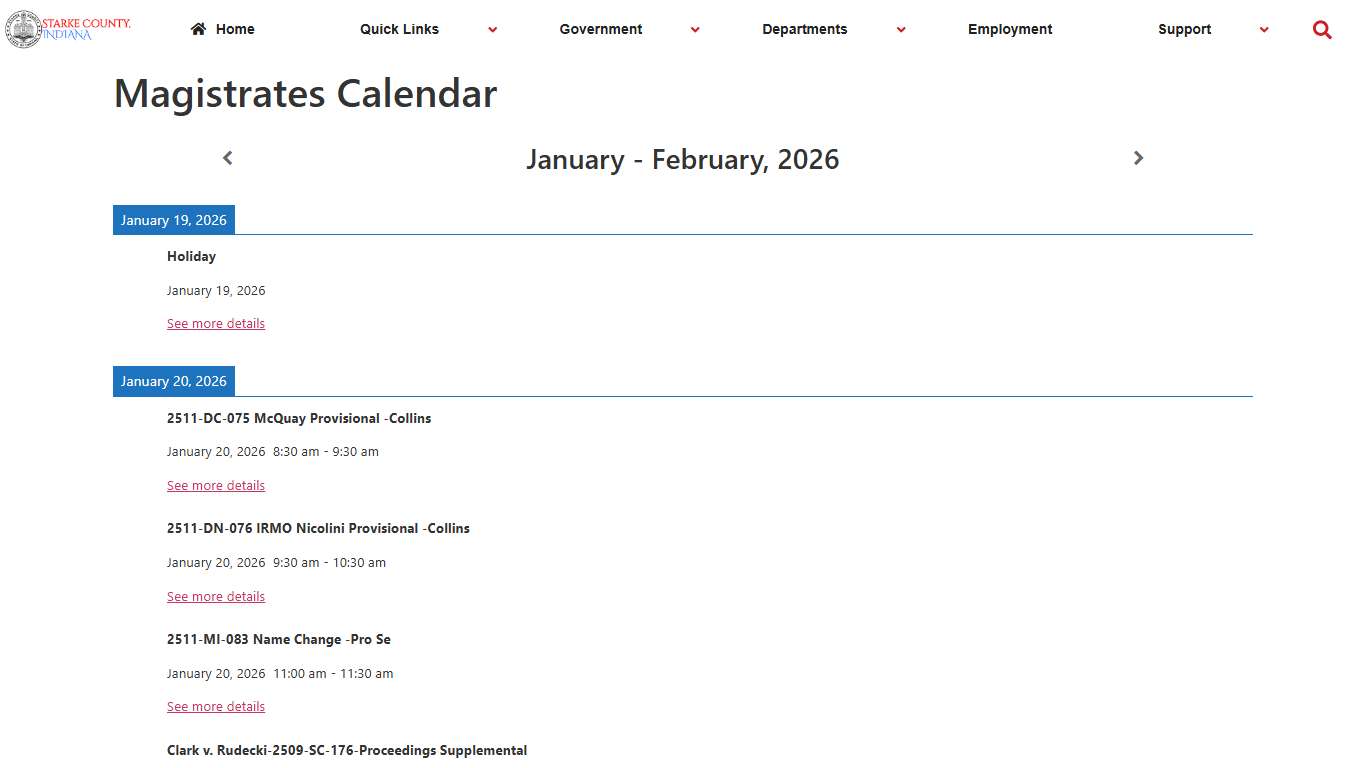 Magistrates Calendar – Starke County Indiana